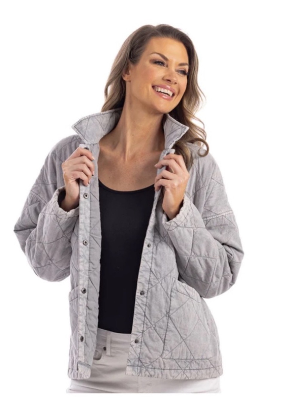 Katydid Washed Out Finish Quilted Barn Utility Jacket Gray Size XL